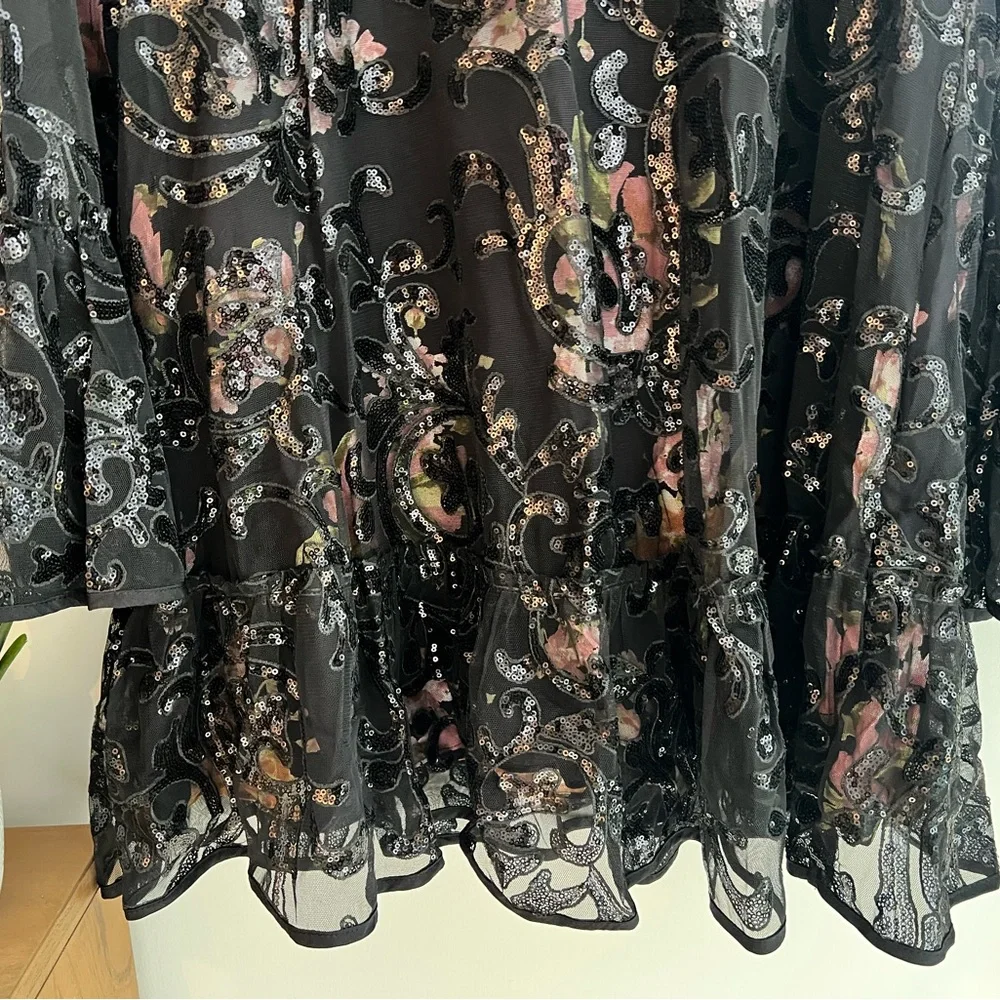 Free People Boho Black Sheer Sequin Tunic Dress - Picture 8 of 13